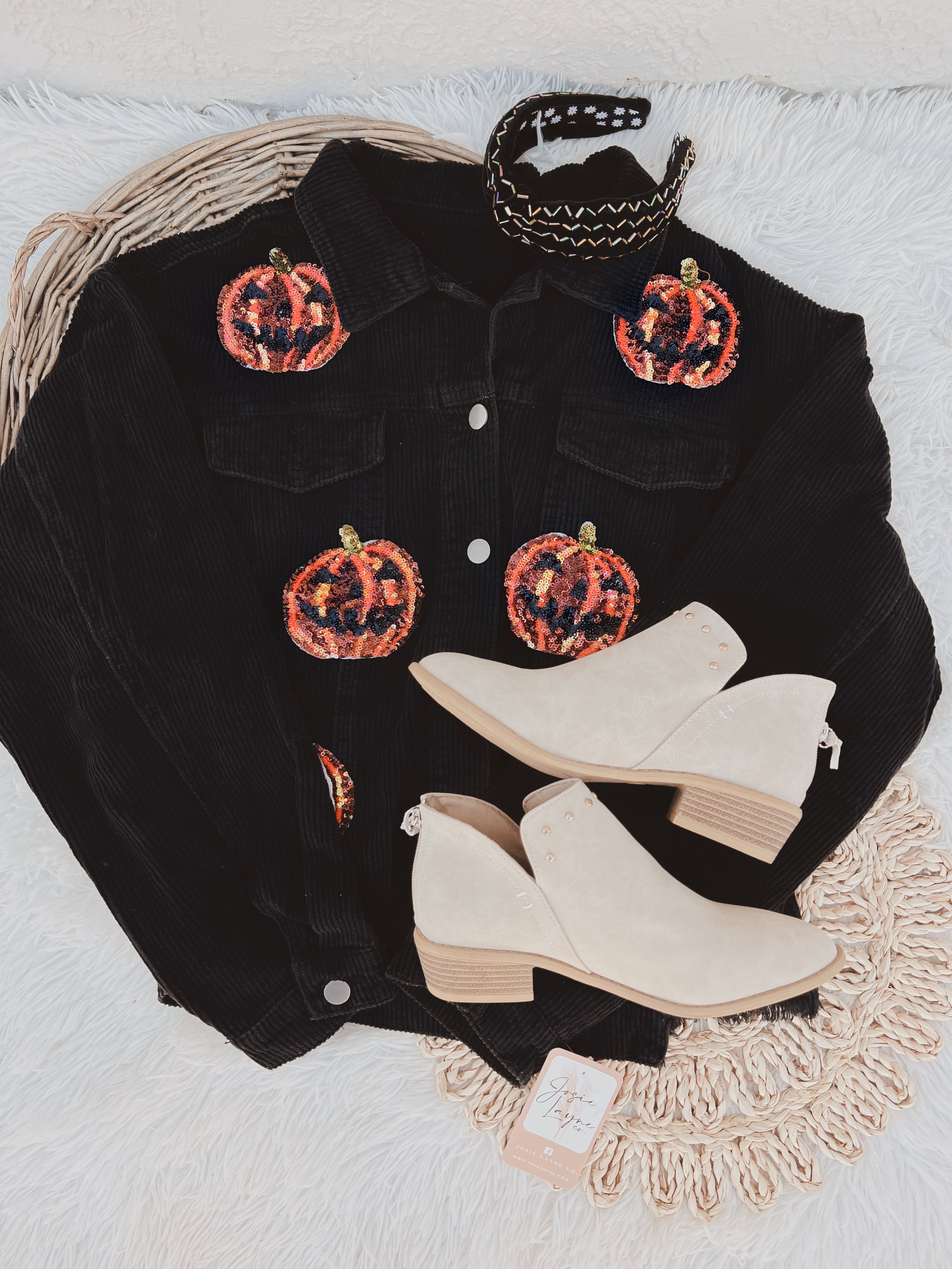 Josie Layne Co Halloween Sequin Pumpkin Corduroy Jacket | April's Craft